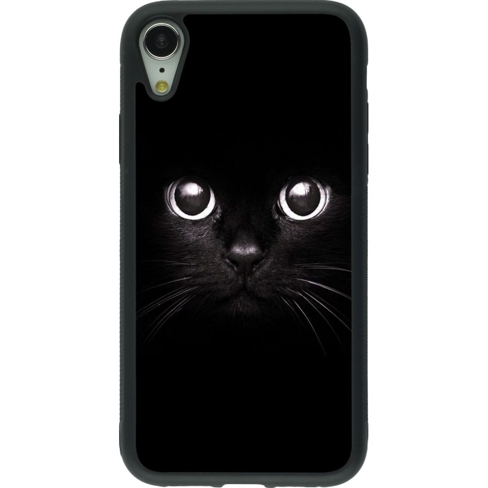 Coque iPhone XR - Silicone rigide noir Cat eyes