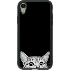 Coque iPhone XR - Silicone rigide noir Cat Looking Up Black