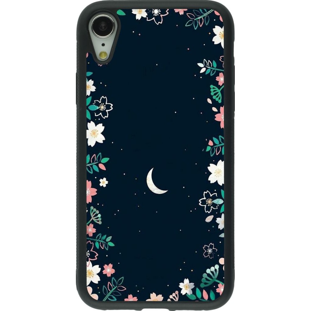 Coque iPhone XR - Silicone rigide noir Flowers space