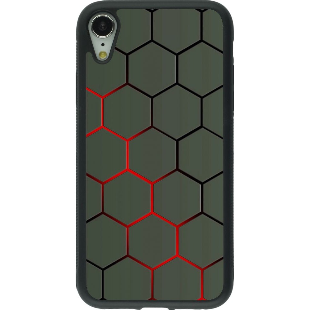 Coque iPhone XR - Silicone rigide noir Geometric Line red