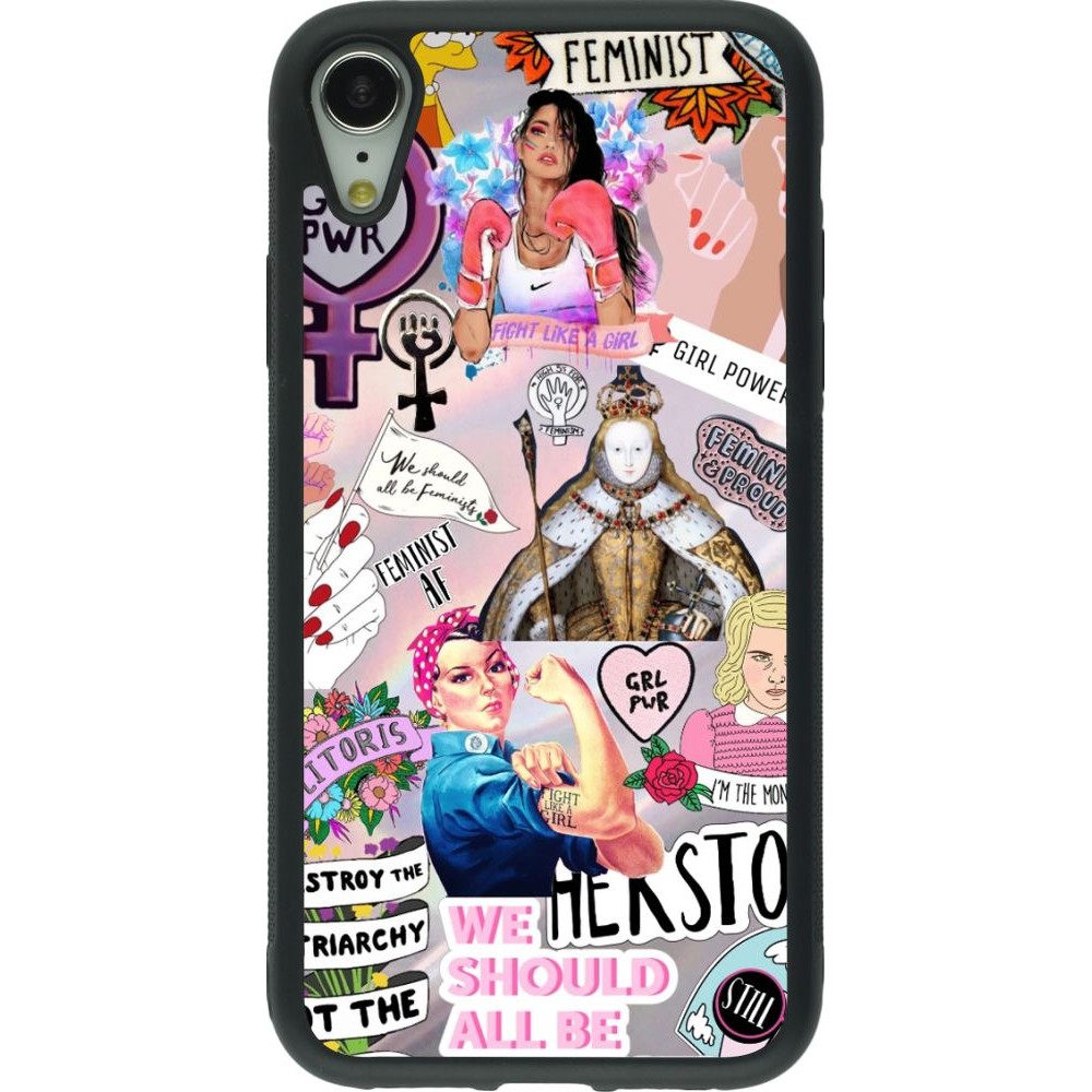 Coque iPhone XR - Silicone rigide noir Girl Power Collage