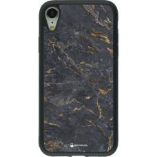 Coque iPhone XR - Silicone rigide noir Grey Gold Marble