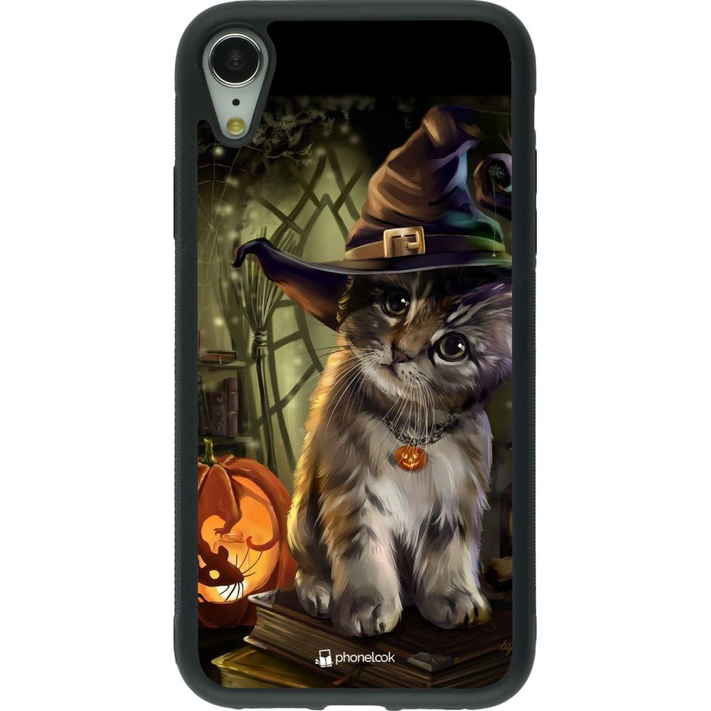 Coque iPhone XR - Silicone rigide noir Halloween 21 Witch cat