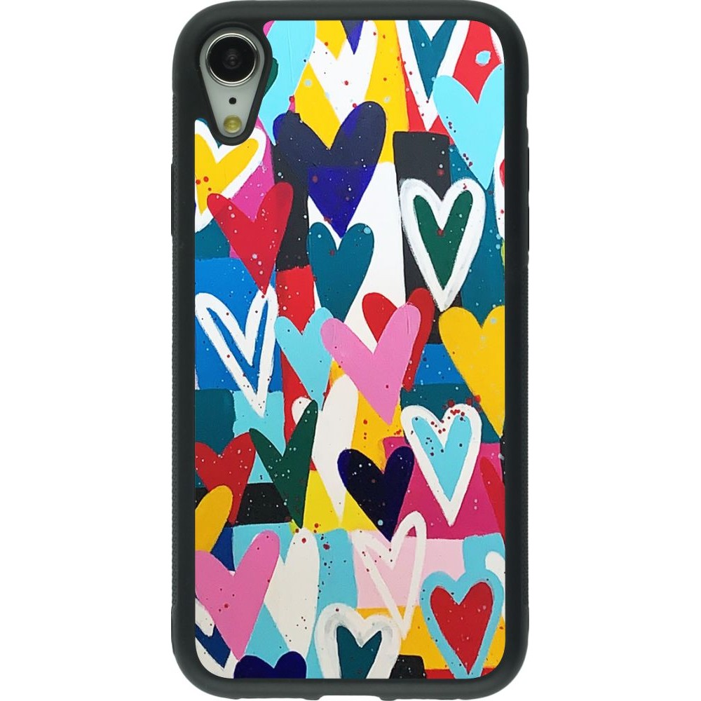 Coque iPhone XR - Silicone rigide noir Joyful Hearts