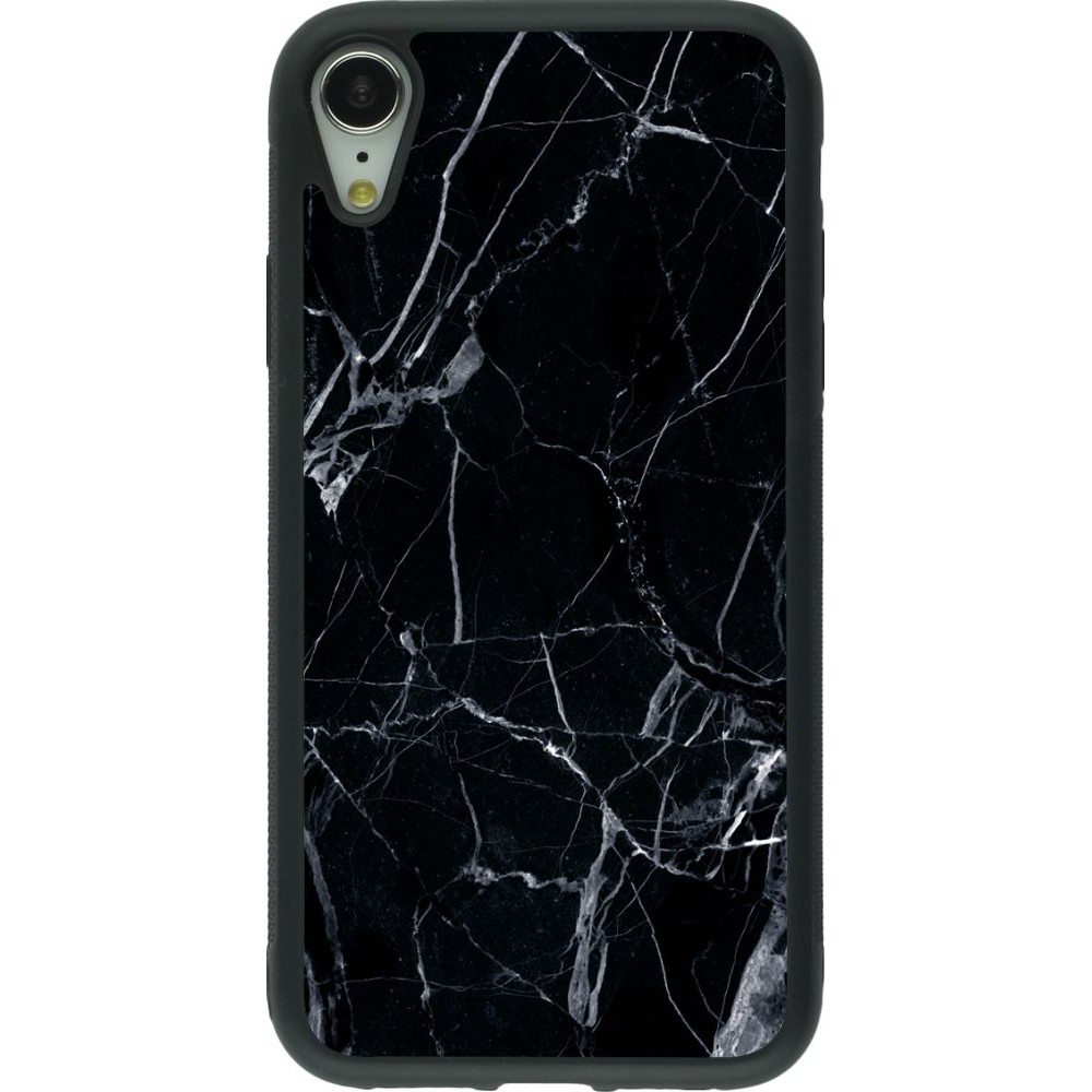 Coque iPhone XR - Silicone rigide noir Marble Black 01