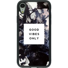 Coque iPhone XR - Silicone rigide noir Marble Good Vibes Only