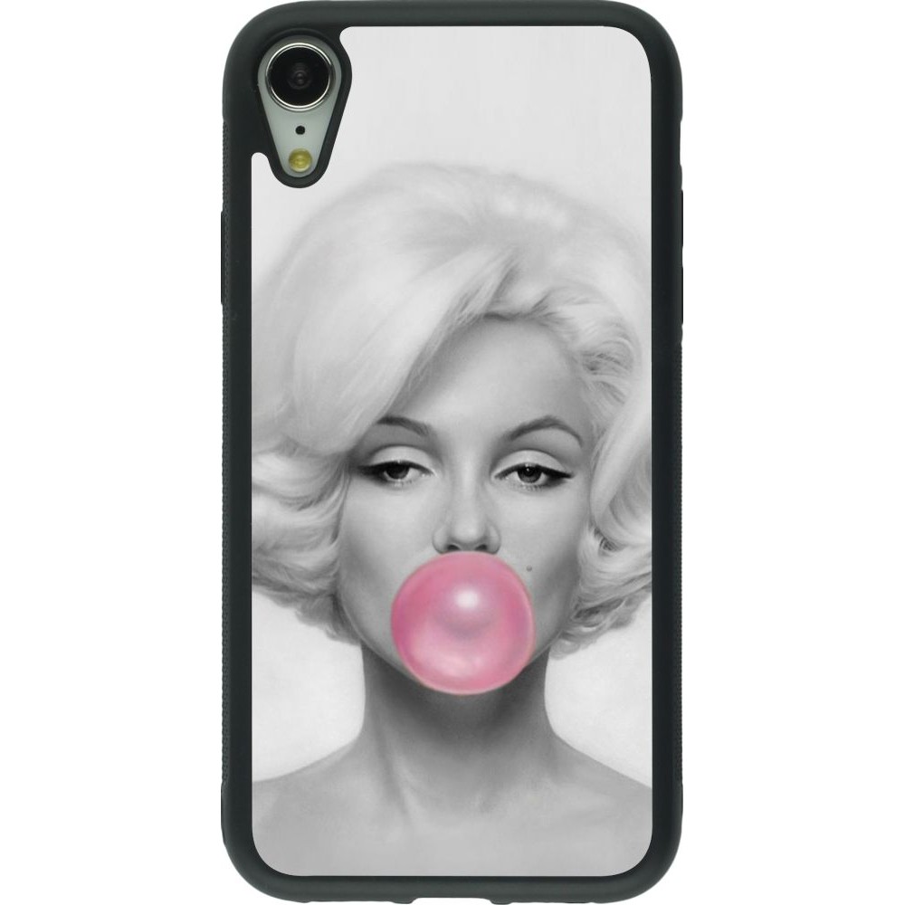 Coque iPhone XR - Silicone rigide noir Marilyn Bubble
