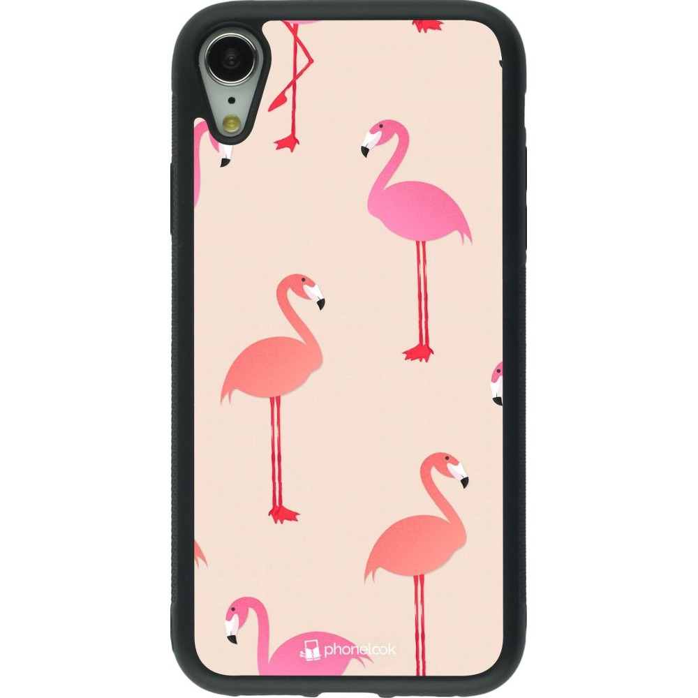 Coque iPhone XR - Silicone rigide noir Pink Flamingos Pattern