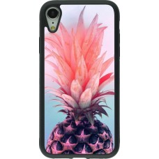 Coque iPhone XR - Silicone rigide noir Purple Pink Pineapple