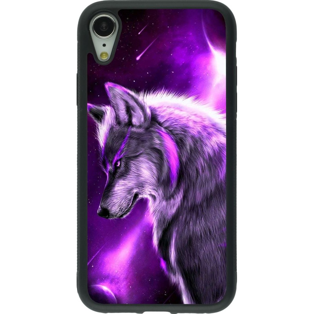 Coque iPhone XR - Silicone rigide noir Purple Sky Wolf