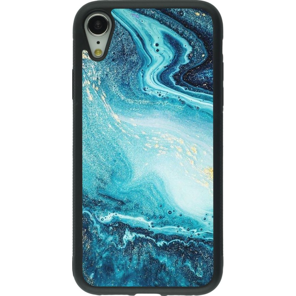 Coque iPhone XR - Silicone rigide noir Sea Foam Blue