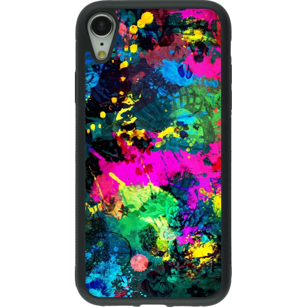 Coque iPhone XR - Silicone rigide noir splash paint