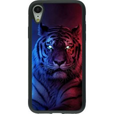 Coque iPhone XR - Silicone rigide noir Tiger Blue Red