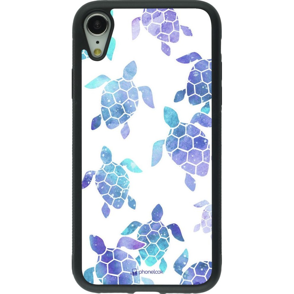 Coque iPhone XR - Silicone rigide noir Turtles pattern watercolor