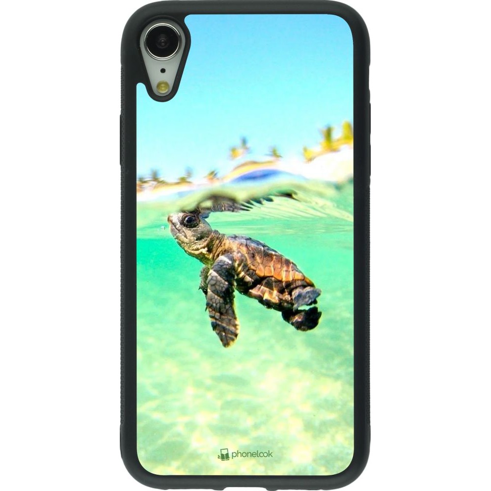 Coque iPhone XR - Silicone rigide noir Turtle Underwater