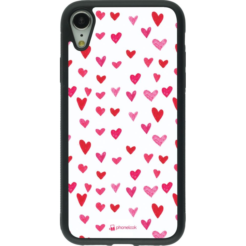 Coque iPhone XR - Silicone rigide noir Valentine 2022 Many pink hearts