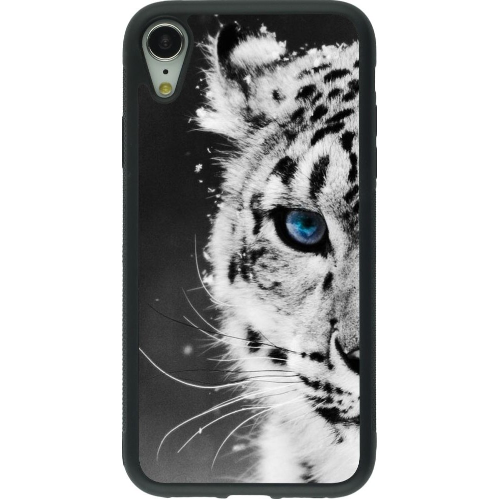 Coque iPhone XR - Silicone rigide noir White tiger blue eye