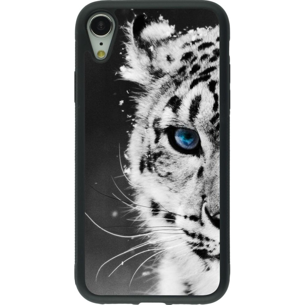 Hülle iPhone XR - Silikon schwarz White tiger blue eye