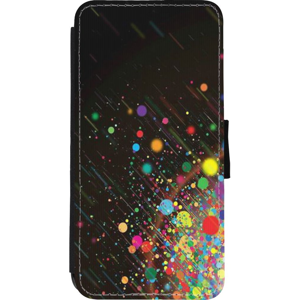 Coque iPhone XR - Wallet noir Abstract bubule lines