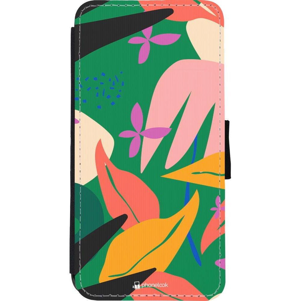 Coque iPhone XR - Wallet noir Abstract Jungle