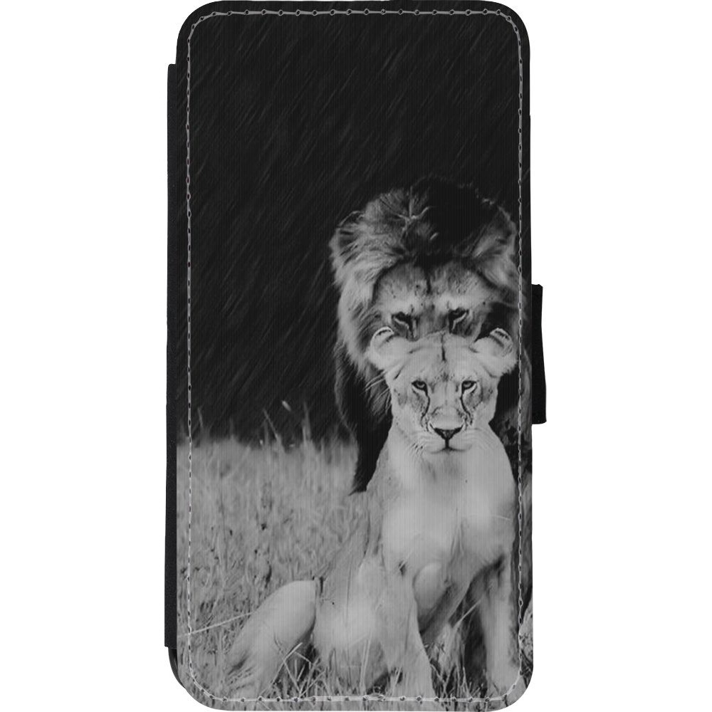 Coque iPhone XR - Wallet noir Angry lions