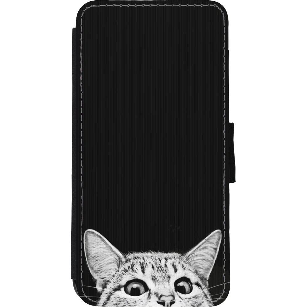 Coque iPhone XR - Wallet noir Cat Looking Up Black