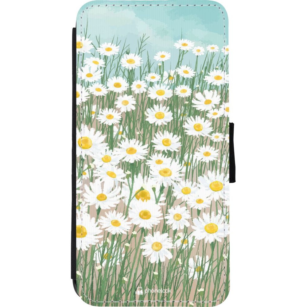 Coque iPhone XR - Wallet noir Flower Field Art
