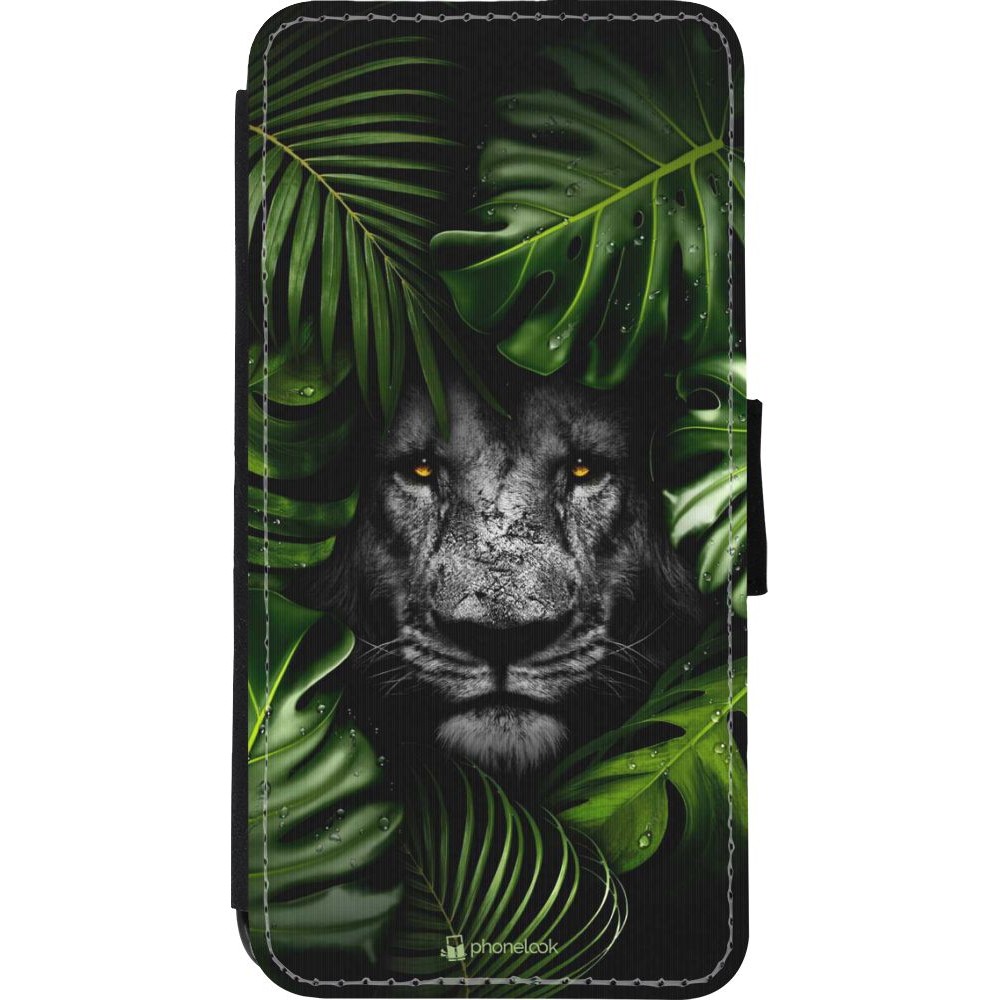 Coque iPhone XR - Wallet noir Forest Lion