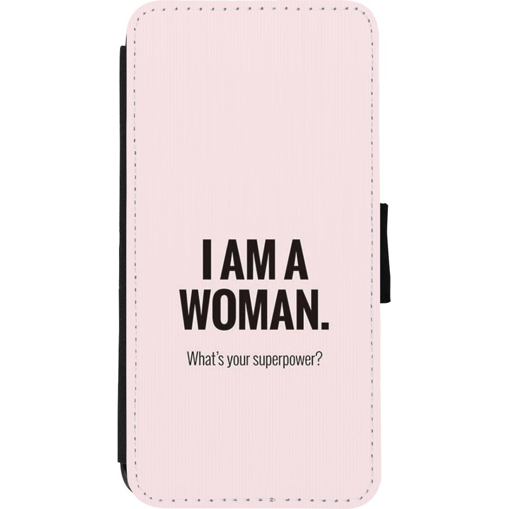 Coque iPhone XR - Wallet noir I am a woman