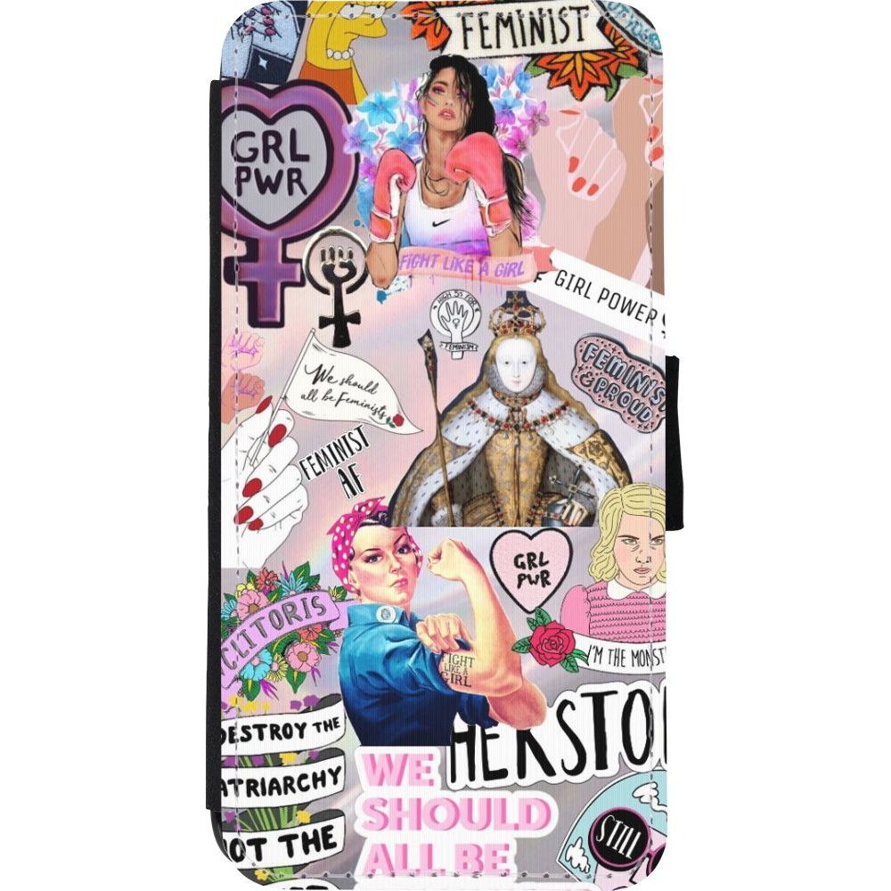 Coque iPhone XR - Wallet noir Girl Power Collage