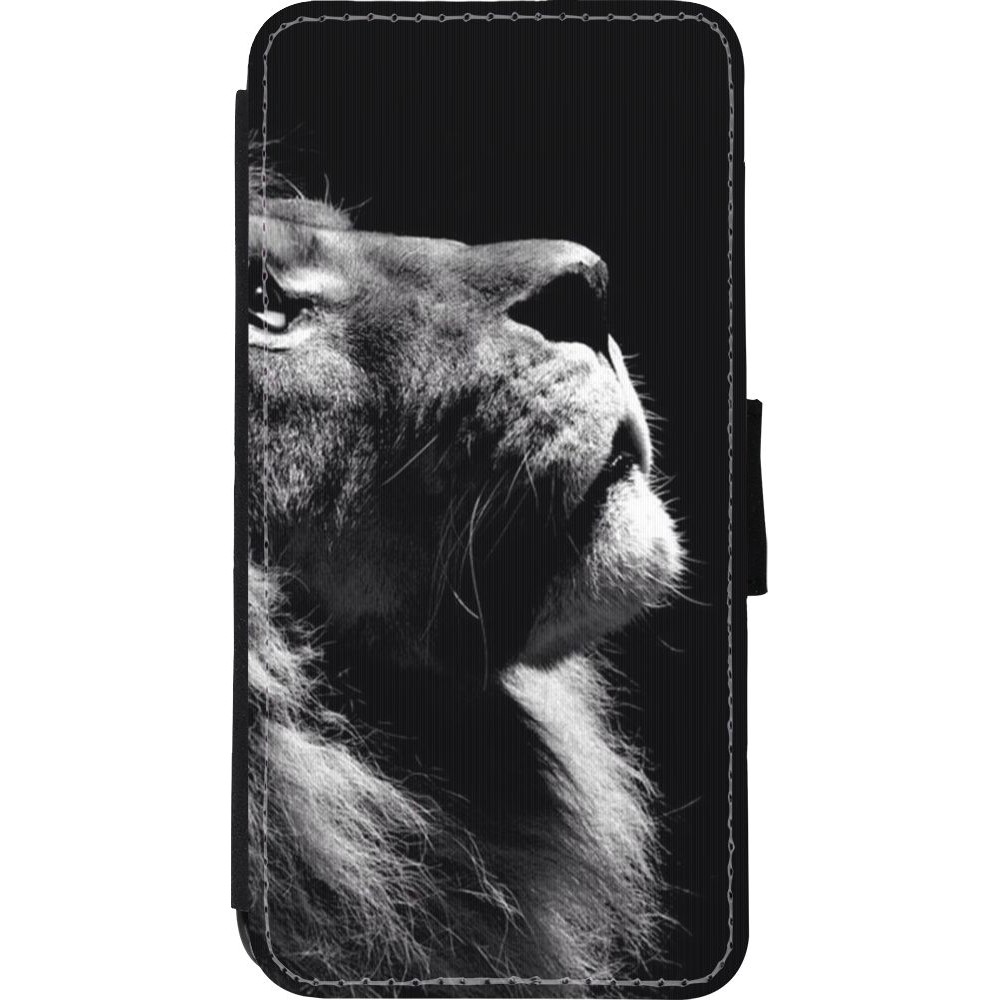 Coque iPhone XR - Wallet noir Lion looking up