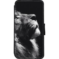 Coque iPhone XR - Wallet noir Lion looking up