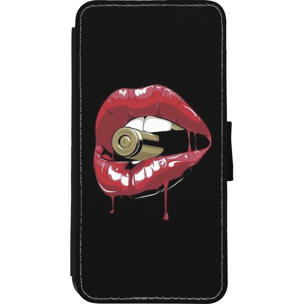 Coque iPhone XR - Wallet noir Lips bullet