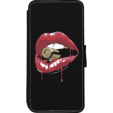 Coque iPhone XR - Wallet noir Lips bullet