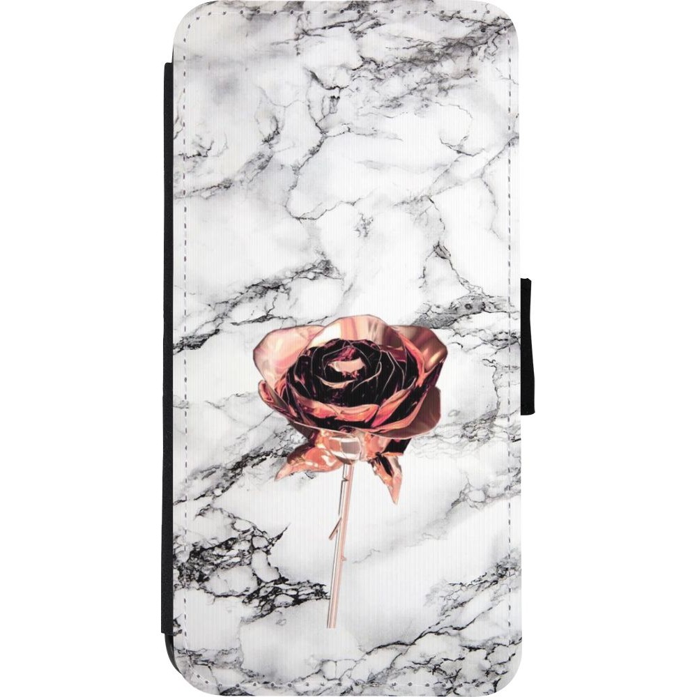 Coque iPhone XR - Wallet noir Marble Rose Gold