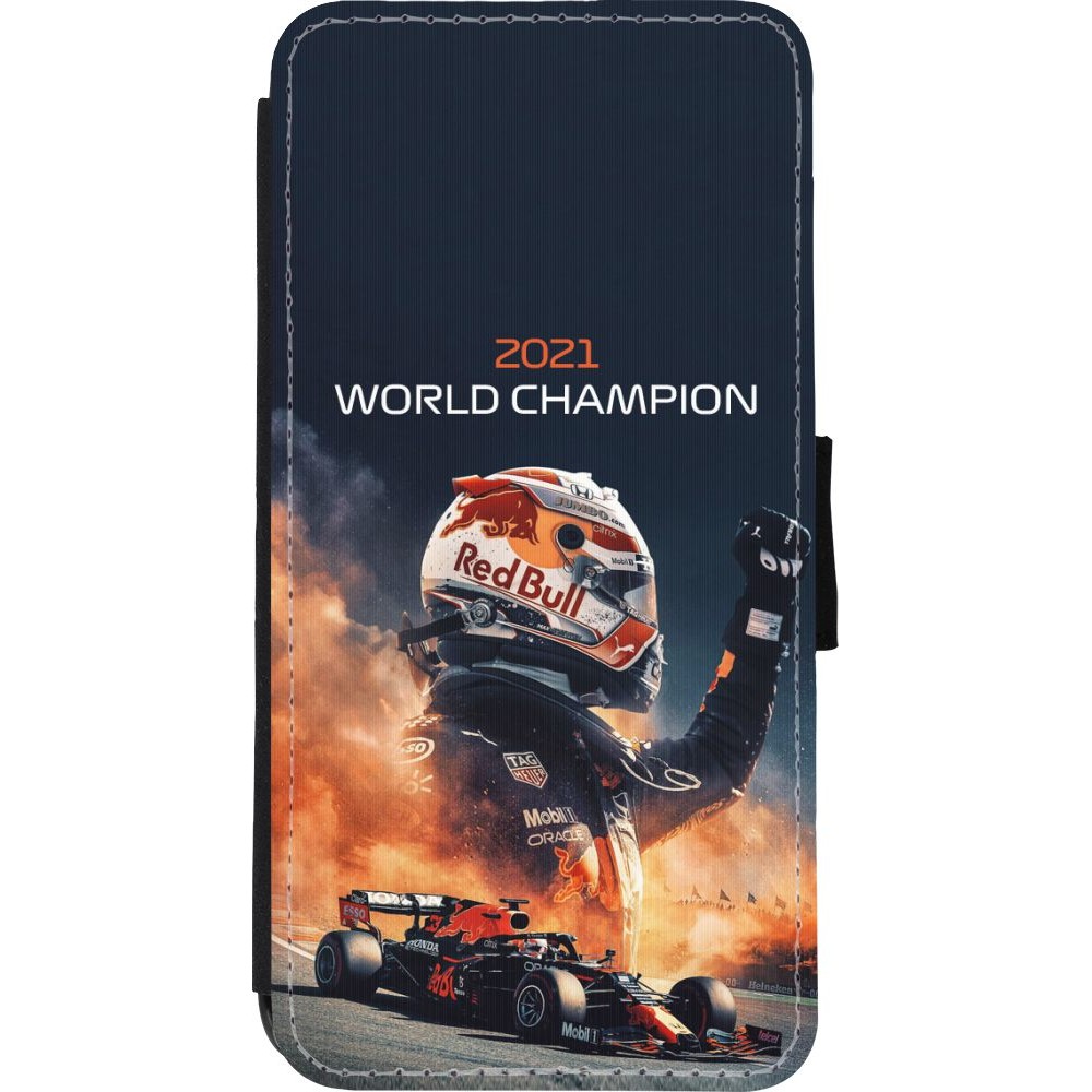 Coque iPhone XR - Wallet noir Max Verstappen 2021 World Champion
