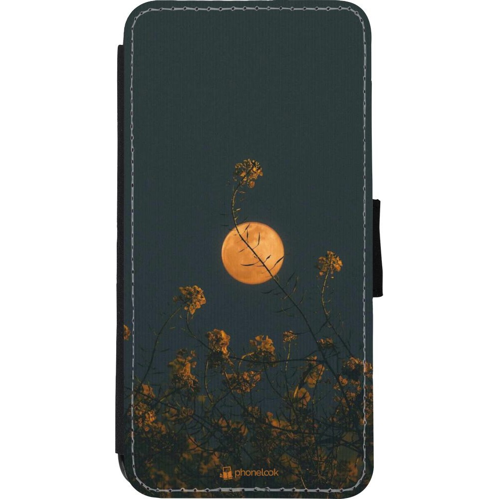 Coque iPhone XR - Wallet noir Moon Flowers