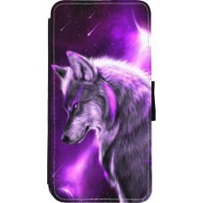 Coque iPhone XR - Wallet noir Purple Sky Wolf
