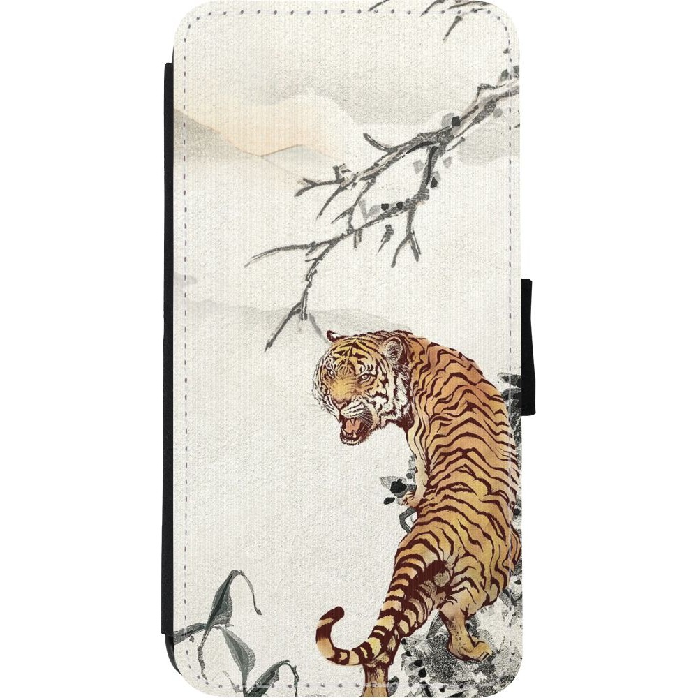 Coque iPhone XR - Wallet noir Roaring Tiger