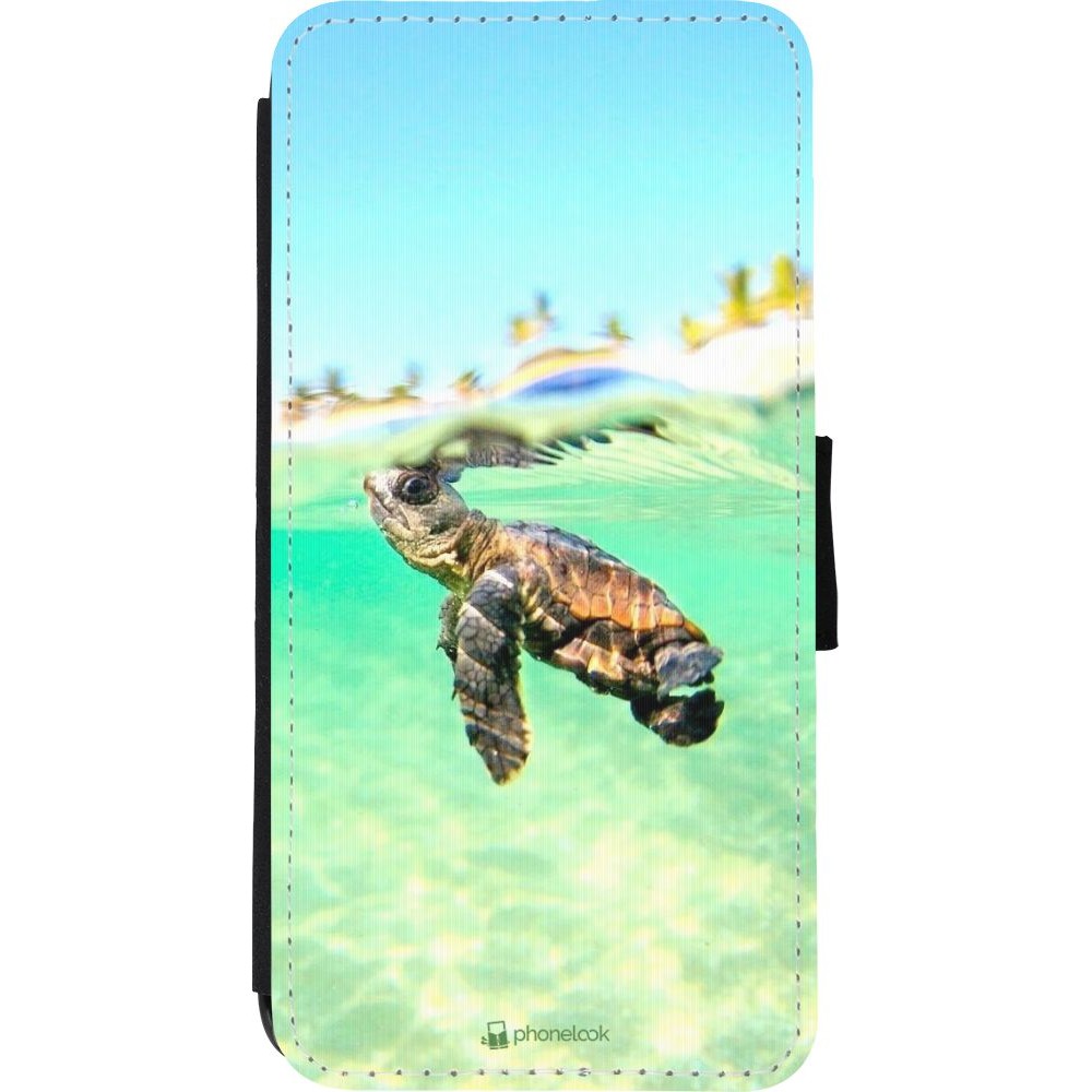 Coque iPhone XR - Wallet noir Turtle Underwater