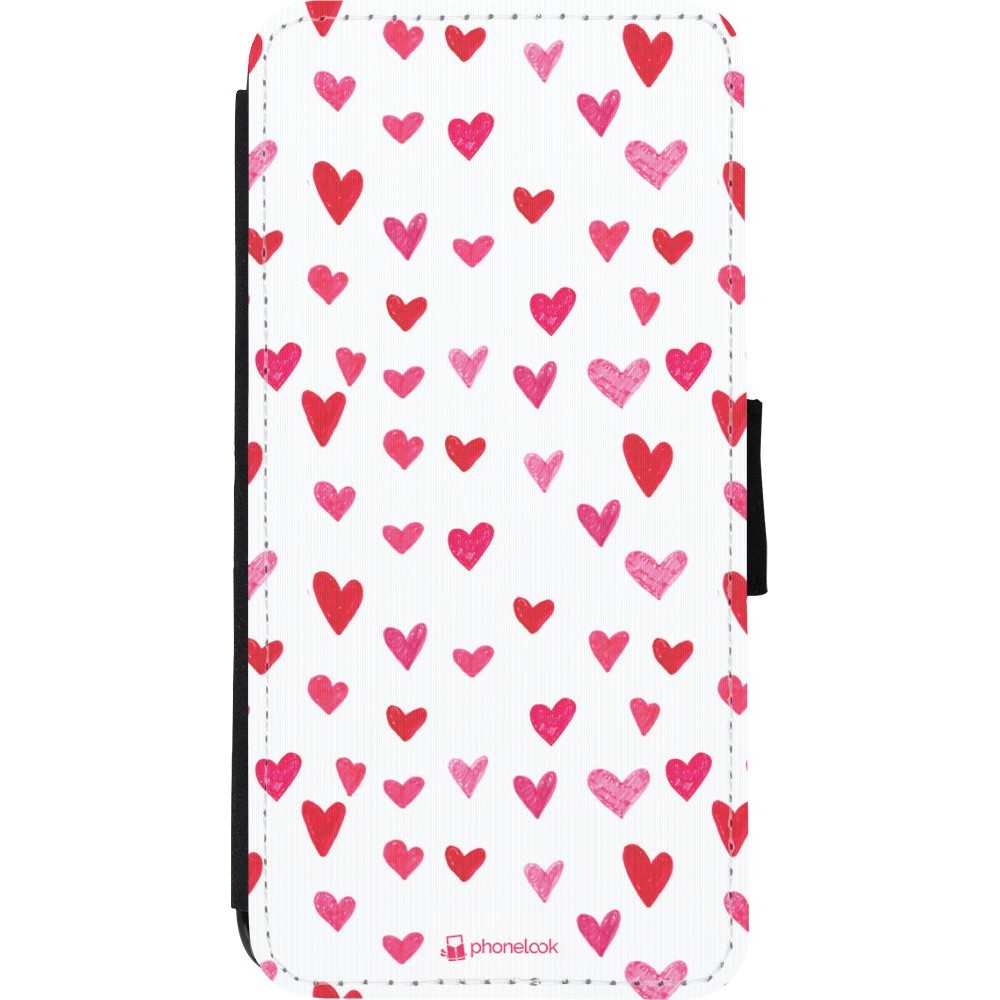 Coque iPhone XR - Wallet noir Valentine 2022 Many pink hearts