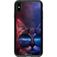 Coque iPhone Xs Max - Hybrid Armor noir Red Blue Cat Glasses