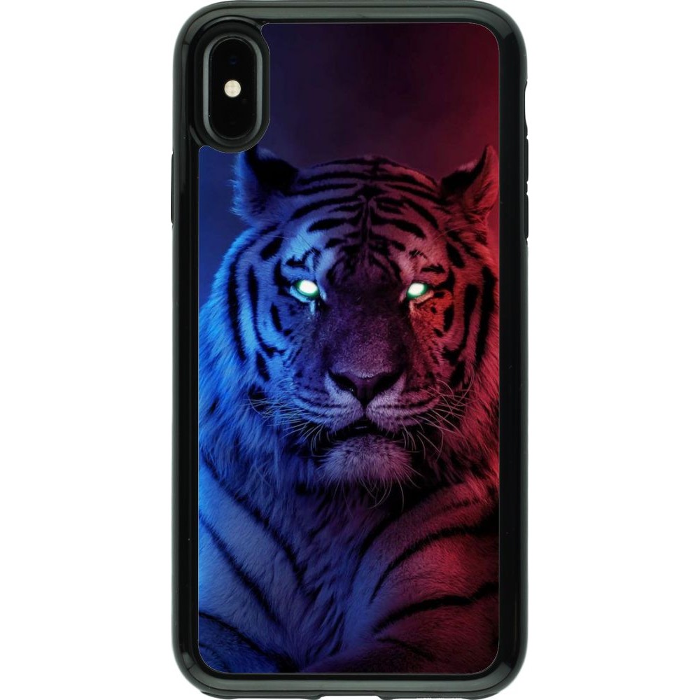 Coque iPhone Xs Max - Hybrid Armor noir Tiger Blue Red