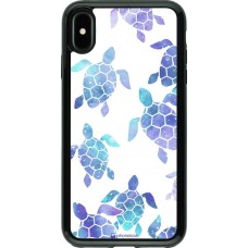 Coque iPhone Xs Max - Hybrid Armor noir Turtles pattern watercolor
