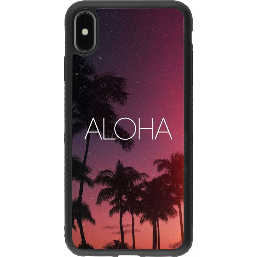 Coque iPhone Xs Max - Silicone rigide noir Aloha Sunset Palms