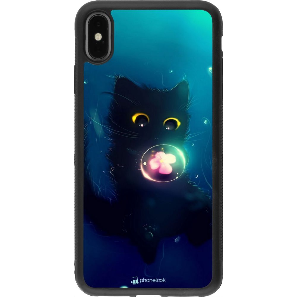 Coque iPhone Xs Max - Silicone rigide noir Cute Cat Bubble