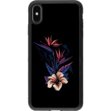 Coque iPhone Xs Max - Silicone rigide noir Dark Flowers