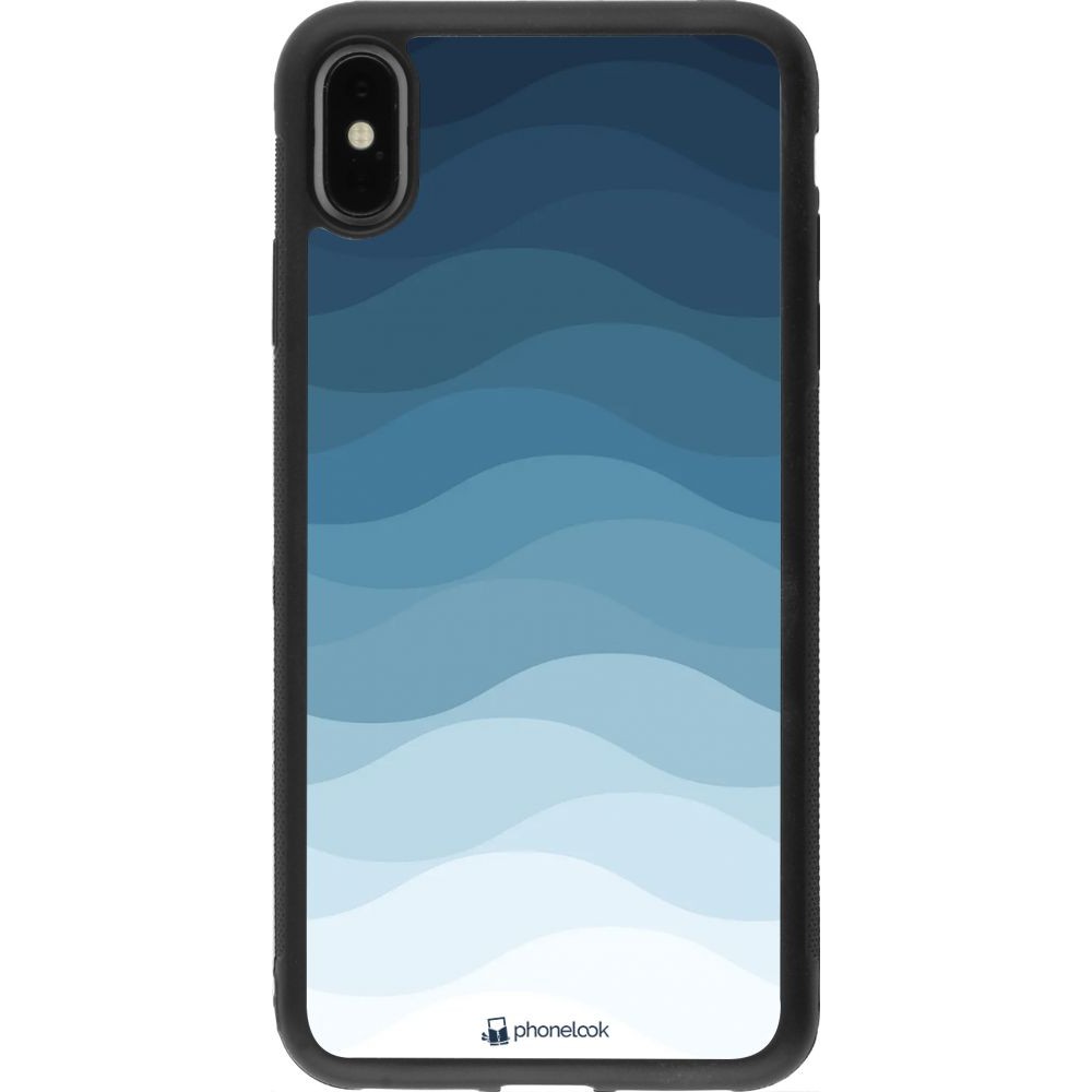 Coque iPhone Xs Max - Silicone rigide noir Flat Blue Waves