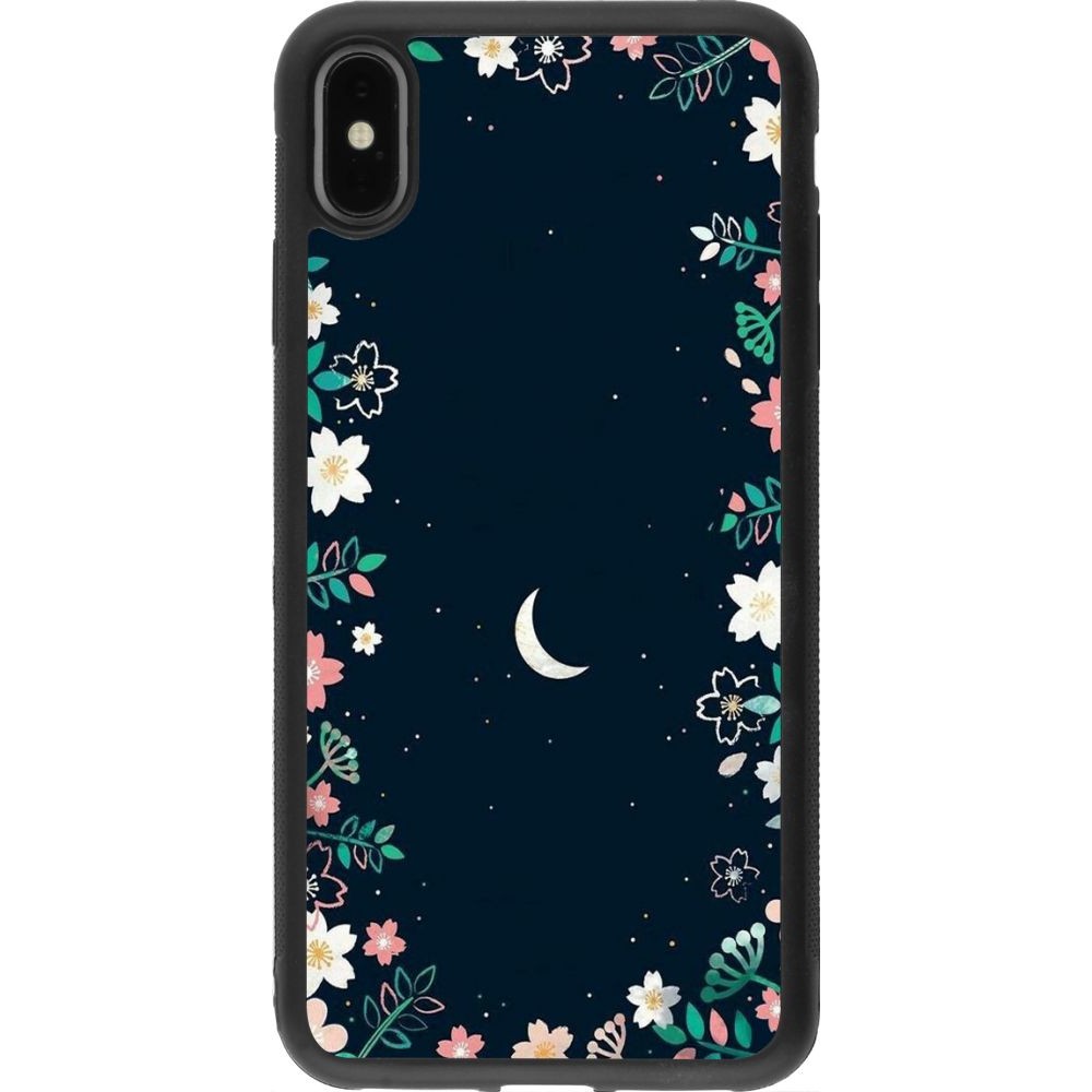 Coque iPhone Xs Max - Silicone rigide noir Flowers space