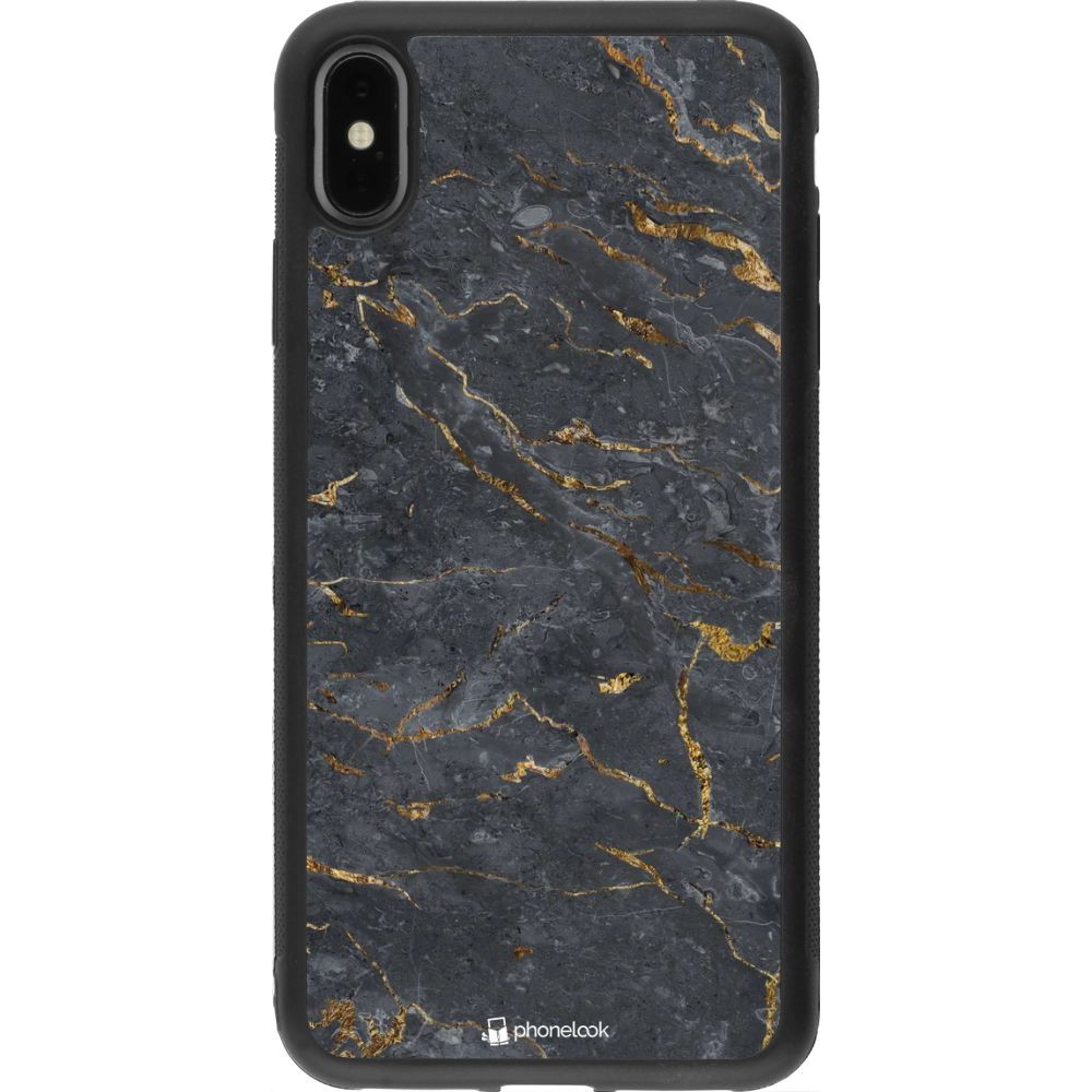 Coque iPhone Xs Max - Silicone rigide noir Grey Gold Marble